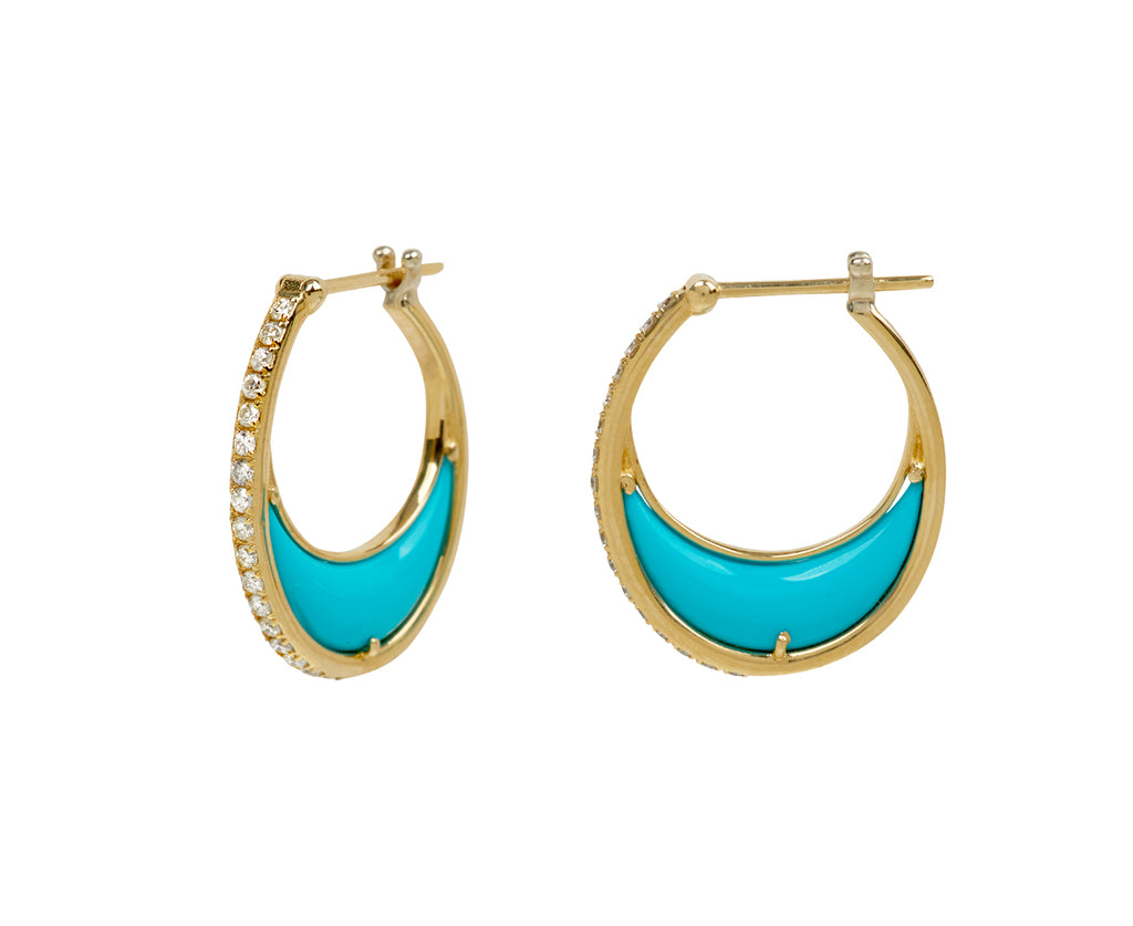 L'Atelier Nawbar Turquoise and Diamond Bloop Moon 3 Hoop Earrings - side