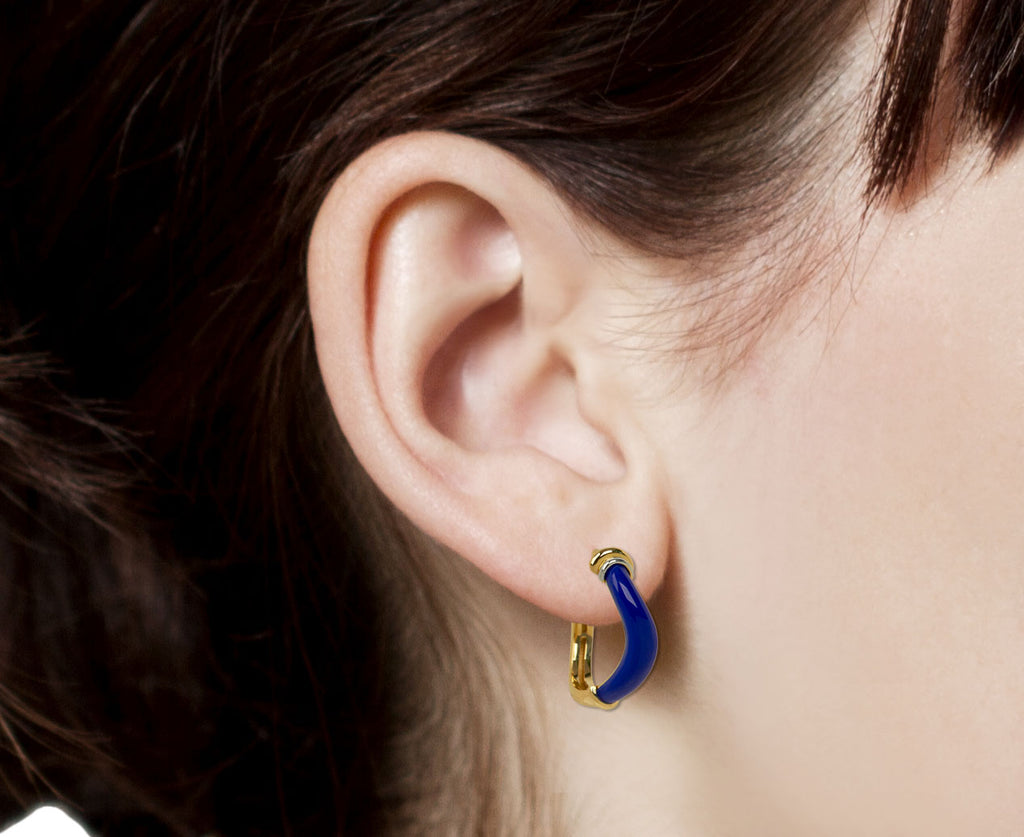 L'Atelier Nawbar Lapis Boa Belly Stone Hoop Earrings - profile closeup