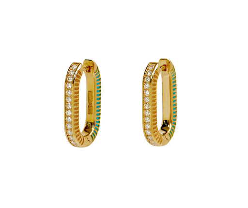 L'Atelier Nawbar Turquoise and Diamond Lock Ray 1 Hoop Earrings