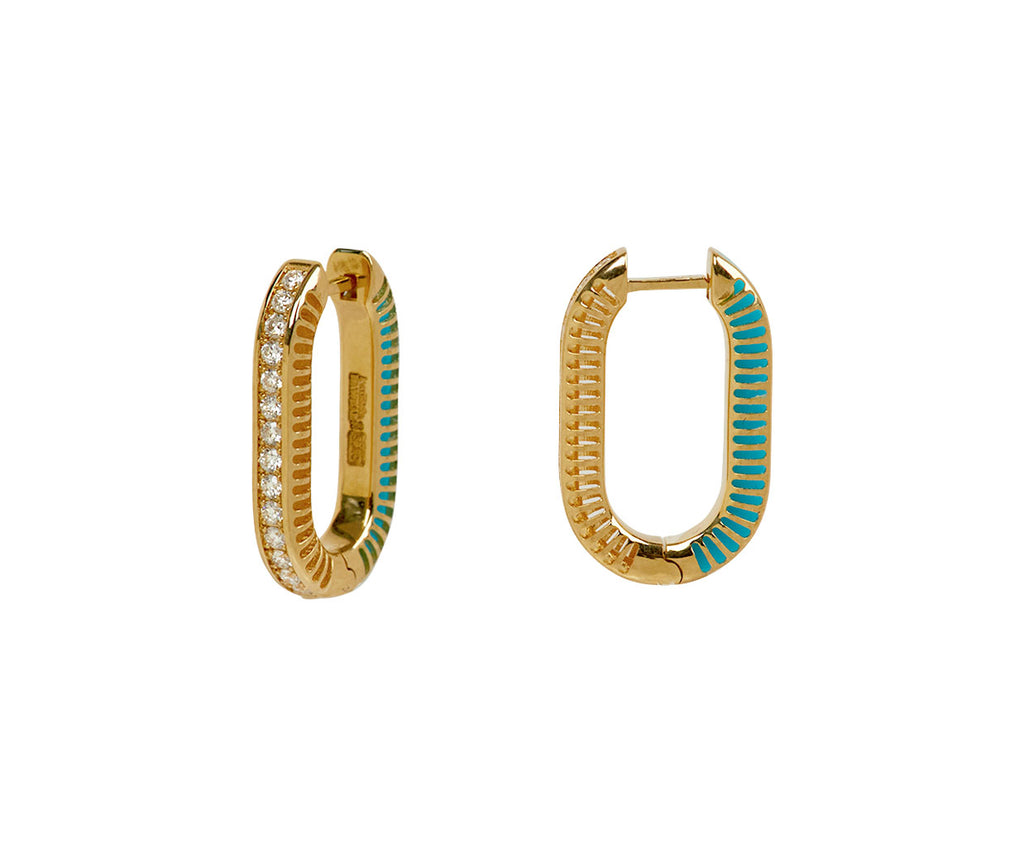L'Atelier Nawbar Turquoise and Diamond Lock Ray 1 Hoop Earrings - side