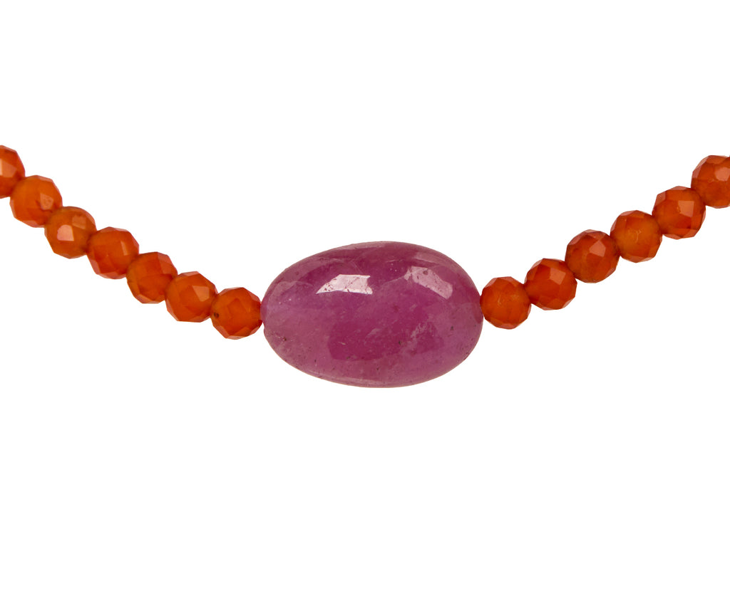Margaret Solow Carnelian and Ruby Beaded Bracelet - Closeup