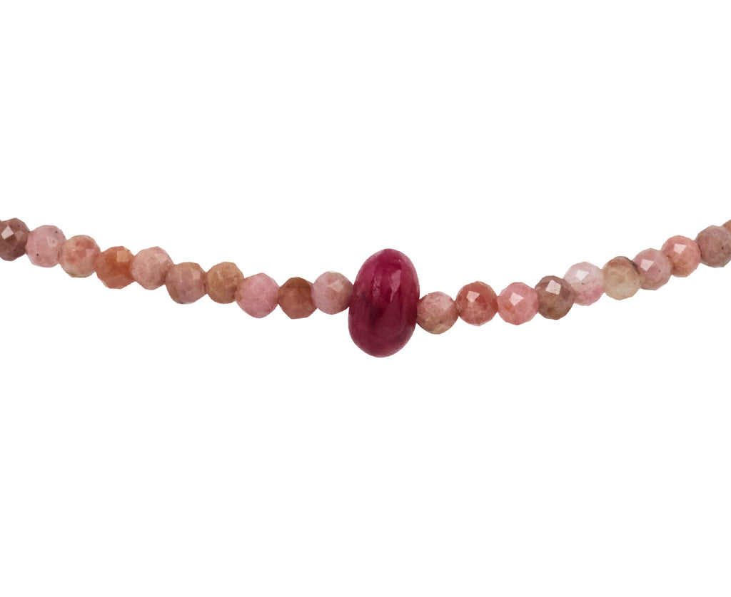 Margaret Solow Rhodocrosite and Ruby Beaded Bracelet - Closeup 1