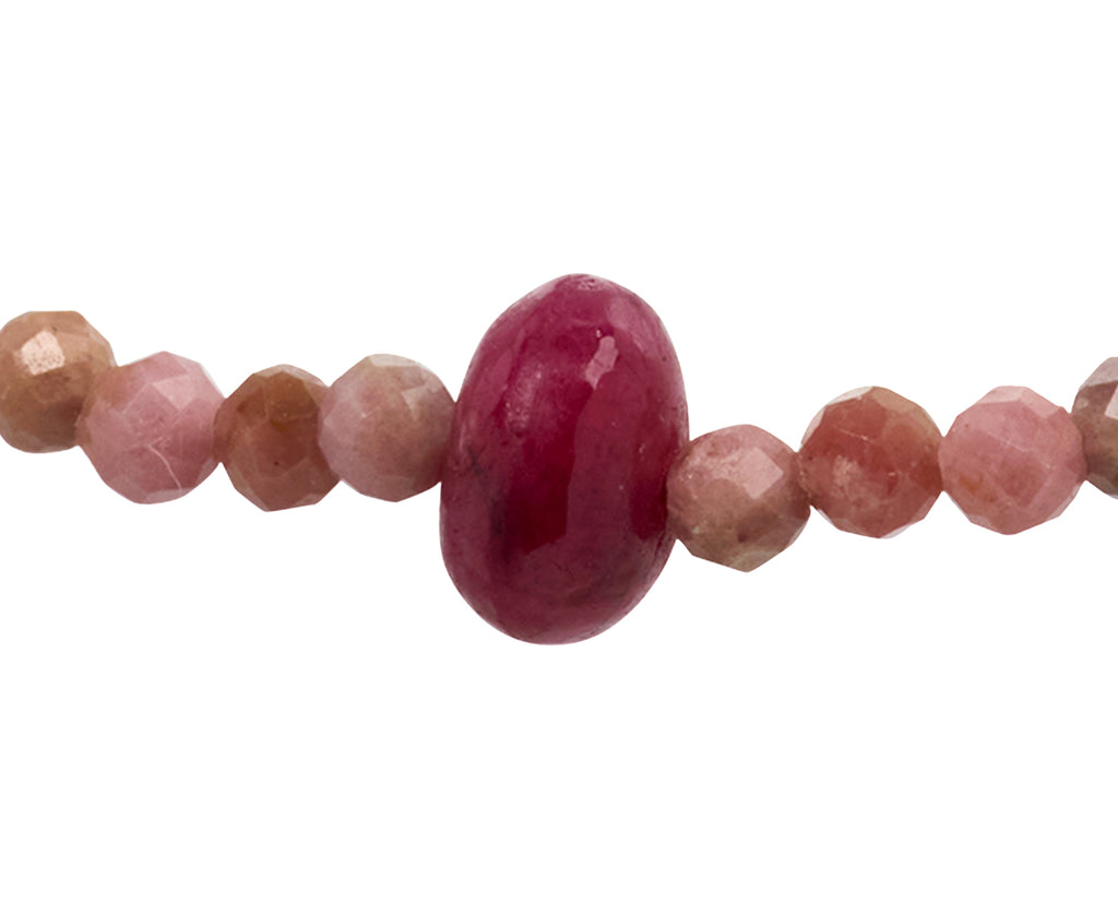 Margaret Solow Rhodocrosite and Ruby Beaded Bracelet - Closeup 2