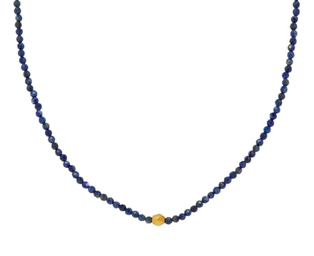 Margaret Solow Lapis and Gold Beaded Pendant Necklace