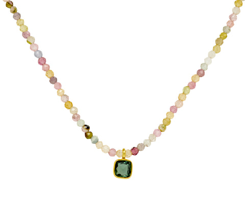 Margaret Solow Watermelon Tourmaline and Sapphire Beaded Pendant Necklace