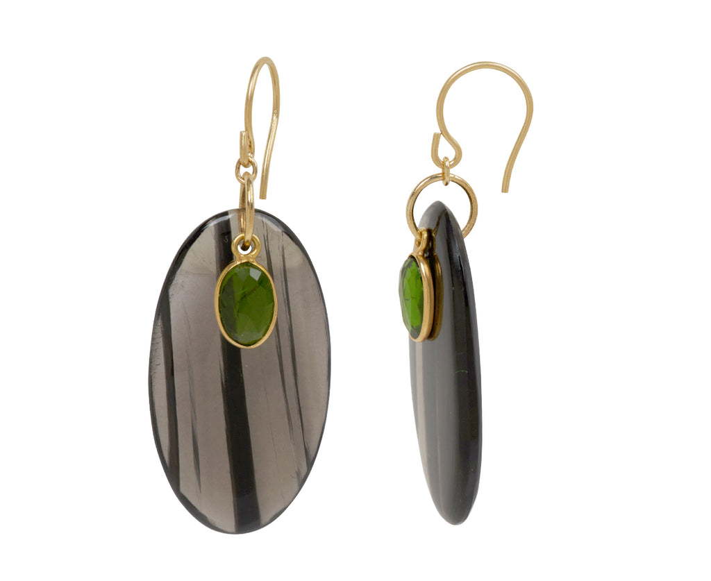 Margaret Solow Lace Obsidian and CHrome Diopside Earrings - side