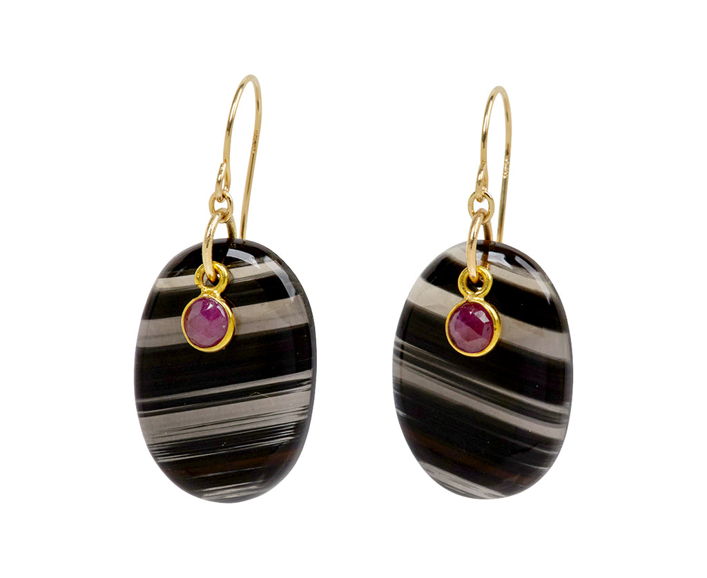 Margaret Solow Lace Obsidian and Ruby Earrings