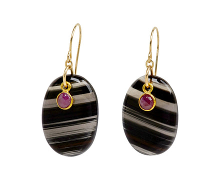 Margaret Solow Lace Obsidian and Ruby Earrings