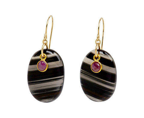 Margaret Solow Lace Obsidian and Ruby Earrings
