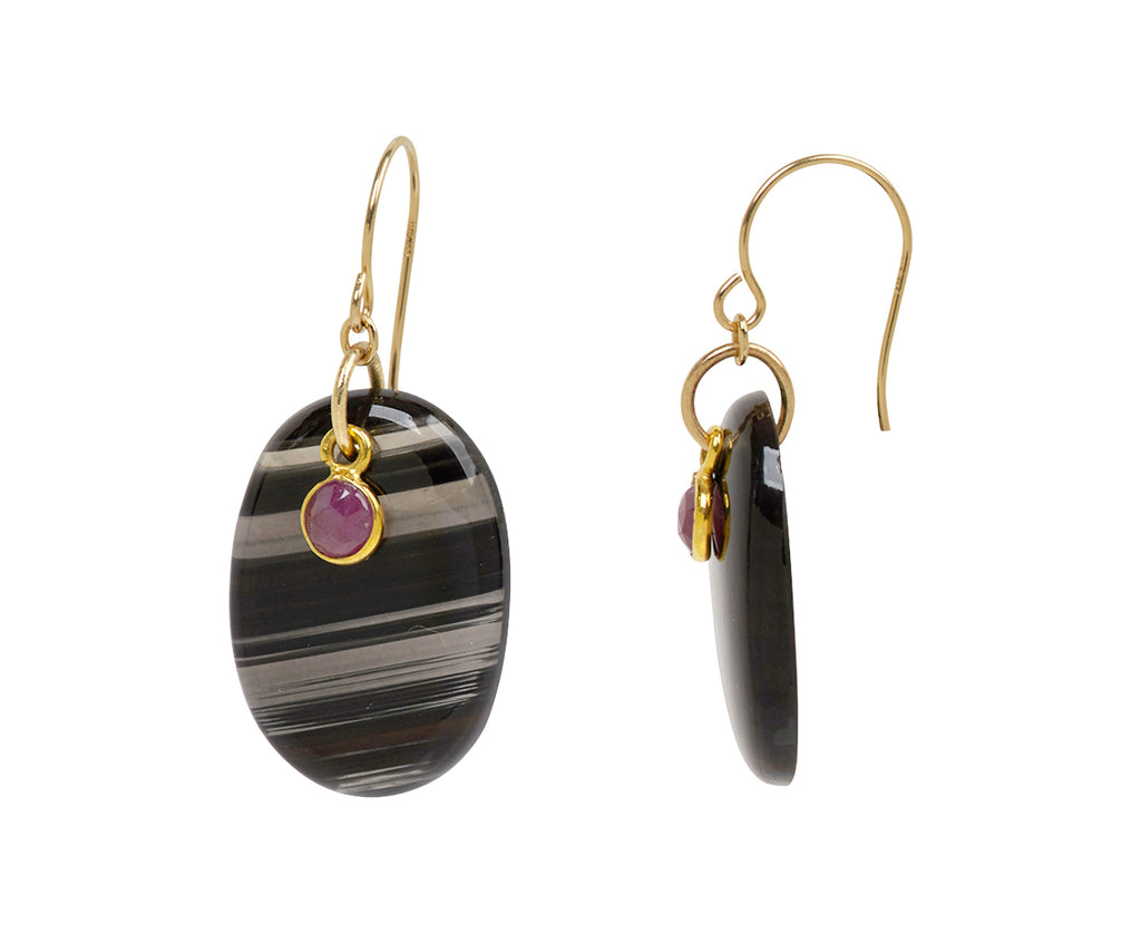 Margaret Solow Lace Obsidian and Ruby Earrings- side