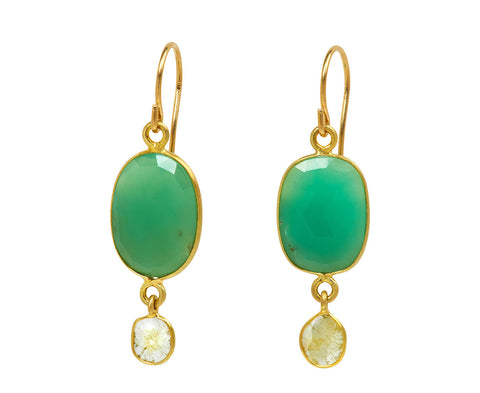 Margaret Solow Chrysoprase and Diamond Drop Earrings