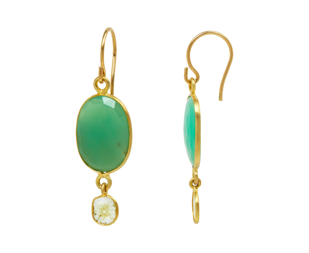 Margaret Solow Chrysoprase and Diamond Drop Earrings - side