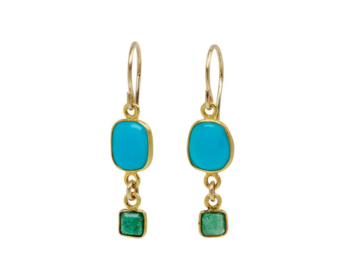 Margaret Solow Sleeping Beauty Turquoise and Emerald Drop Earrings