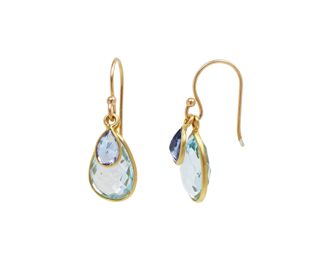 Margaret Solow Blue Topaz and Tanzanite Earrings - Angled View