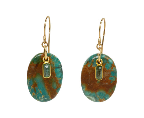 Margaret Solow Tibetian Turquoise and Emerald Earrings