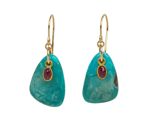 Margaret Solow Tibetian Turquoise and Ruby Earrings