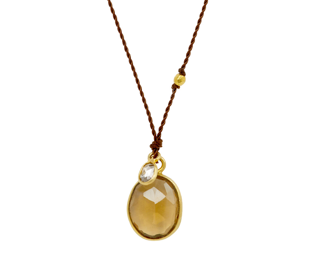 Margaret Solow Cognac Quartz and Diamond Pendant Necklace