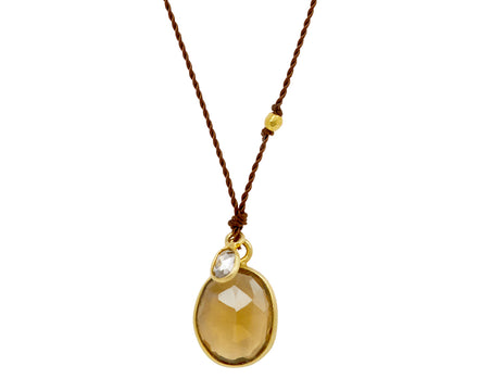 Margaret Solow Cognac Quartz and Diamond Pendant Necklace