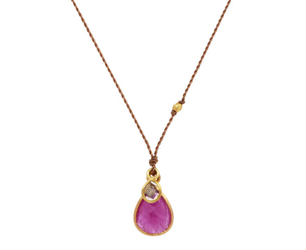 Margaret Solow Teardrop Ruby and Diamond Pendant Necklace