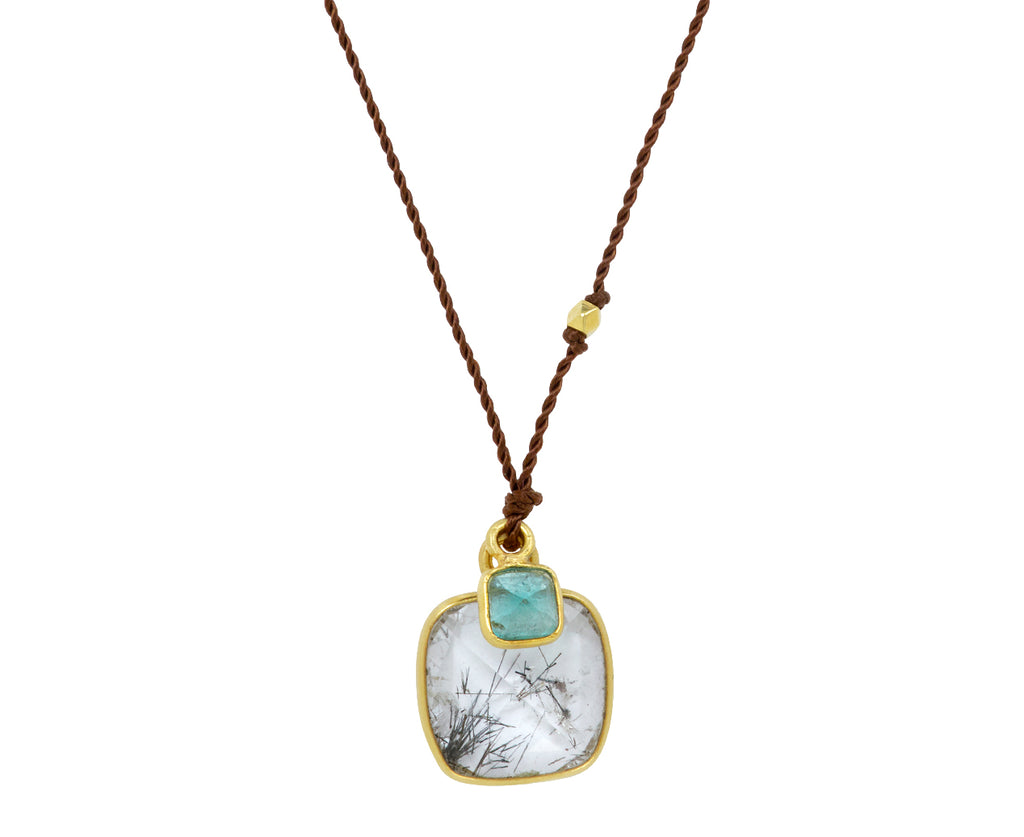 Margaret Solow Tourmalated Quartz and Emerald Pendant Necklace