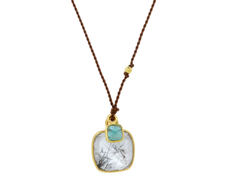 Margaret Solow Tourmalated Quartz and Emerald Pendant Necklace