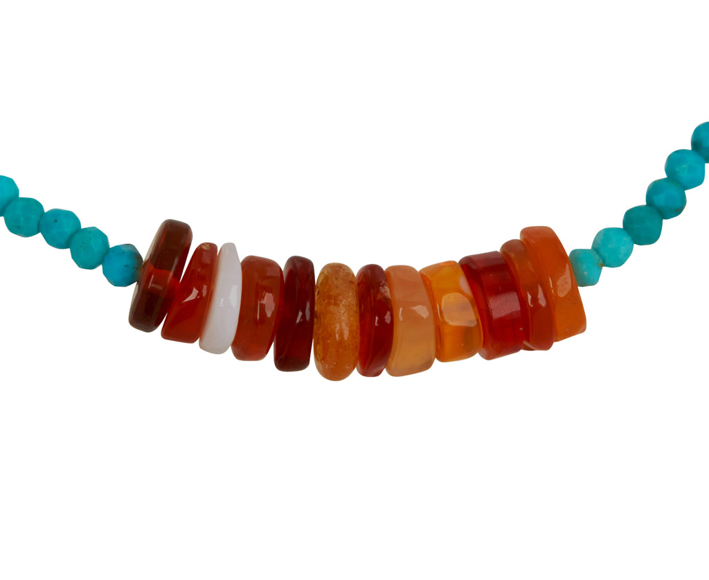 Margaret Solow Turquoise and Fire Opal Beaded Bracelet - closeup