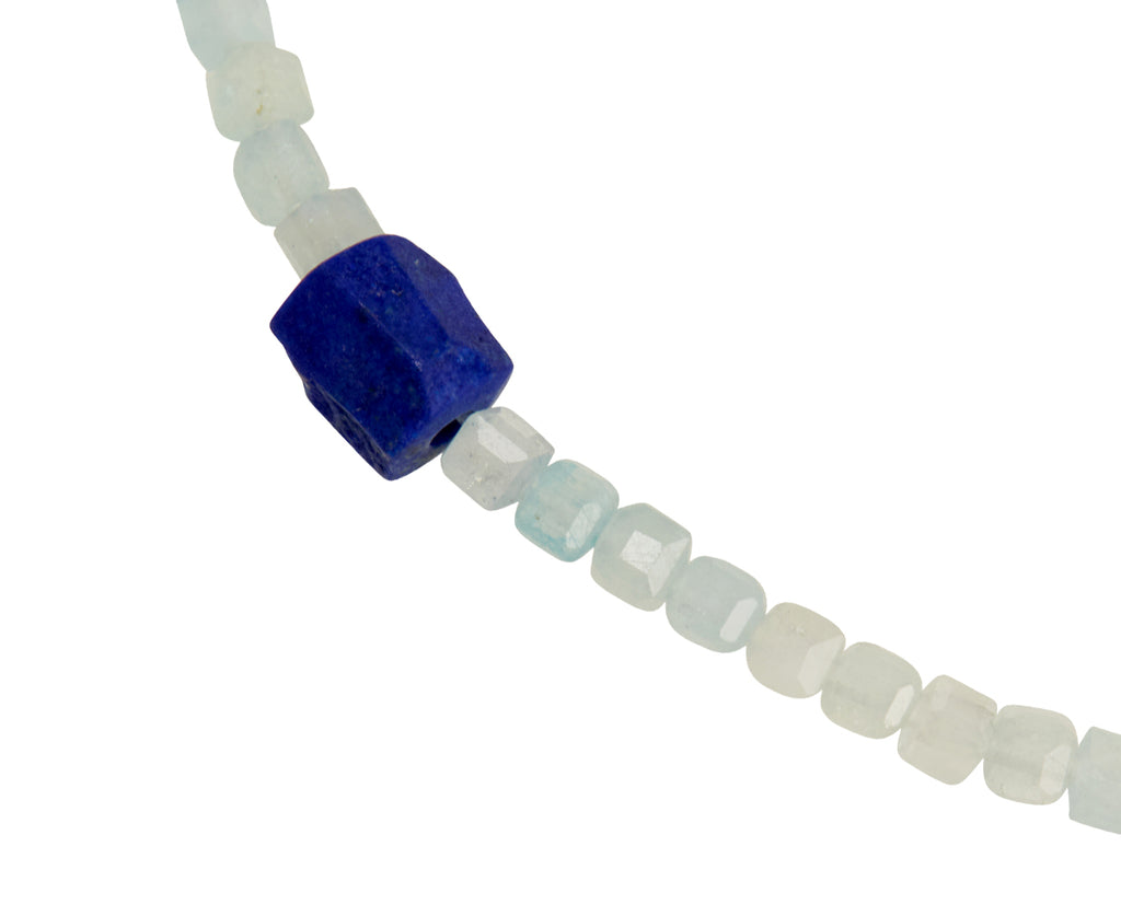 Margaret Solow Aquamarine and Lapis Beaded Bracelet - Closeup