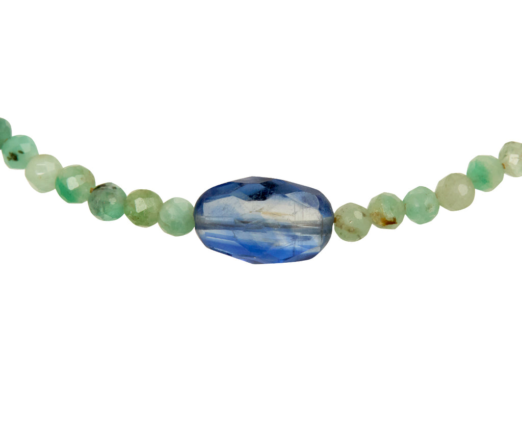 Emerald and Kyanite Beaded Bracelet - Closeup