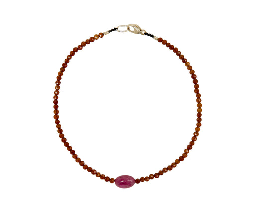 Margaret Solow Hessonite Garnet and Ruby Beaded Bracelet