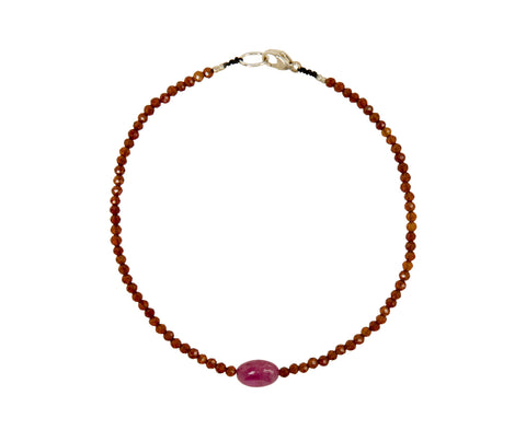 Margaret Solow Hessonite Garnet and Ruby Beaded Bracelet