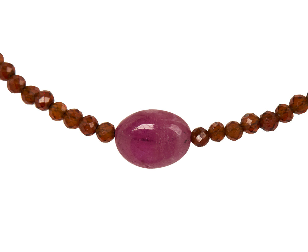 Margaret Solow Hessonite Garnet and Ruby Beaded Bracelet - Closeup