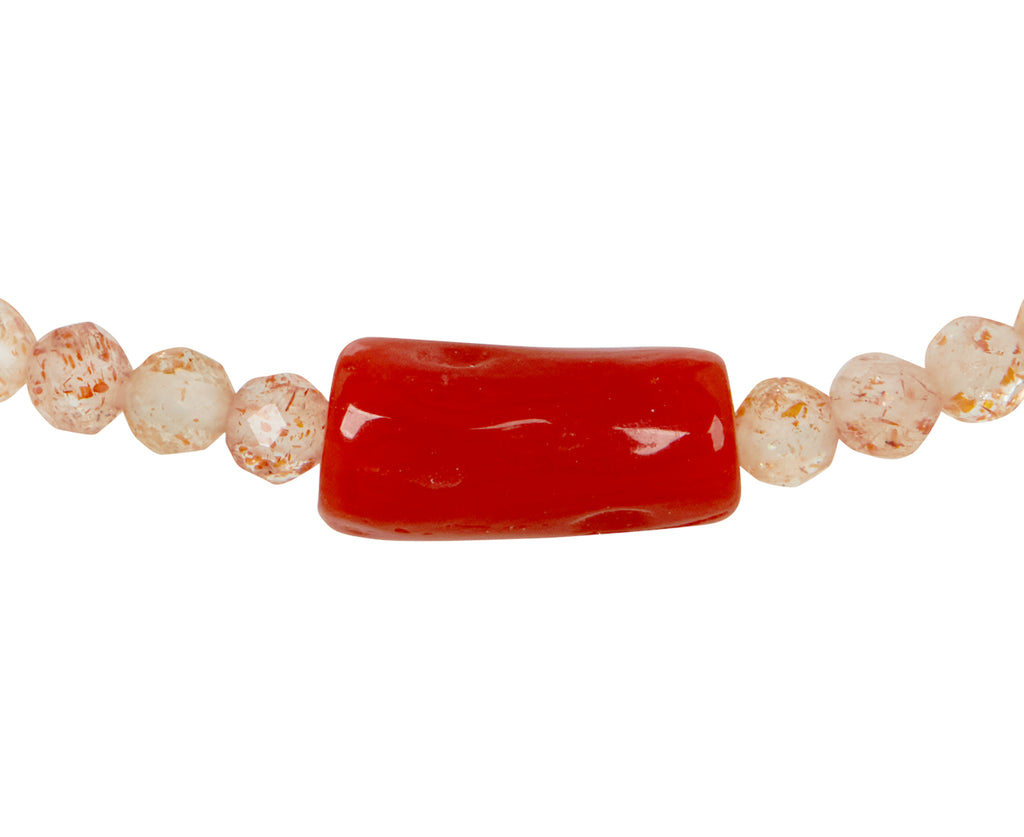 Margaret Solow Rutilated Quartz and Coral Beaded Bracelet - closeup
