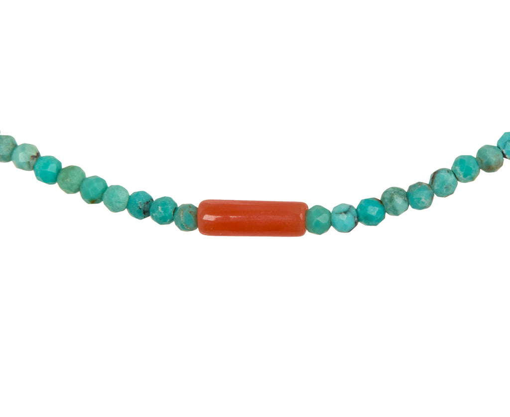 Margaret Solow Turquoise and Coral Beaded Bracelet - Closeup