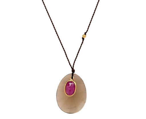 Margaret Solow Cognac Quartz and Ruby Pendant Necklace