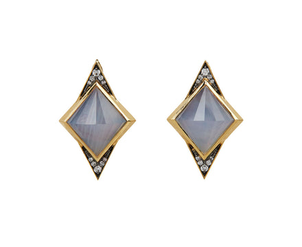 Blue Moon Quartz and Diamond Vedana Dormeuse Earrings