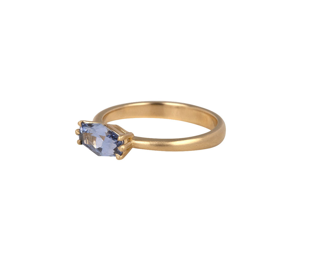 Rebecca Overmann Elongated Light Blue Sapphire Ring Side View