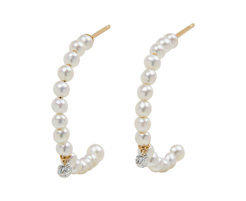 Circle Pearl Diamond Dangle Hoop Earrings
