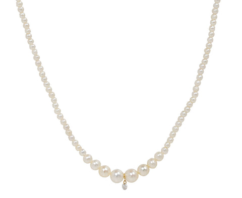 Graduated Pearl and Diamond Dangle Necklace
