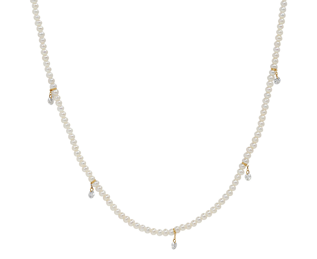 Persee Five Diamond Dangle Pearl Necklace