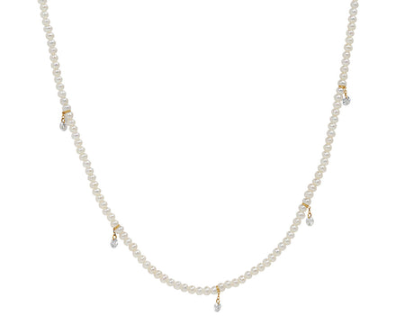 Five Diamond Dangle Pearl Necklace