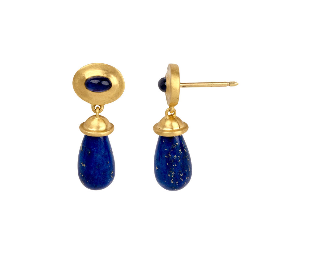 Blue Sapphire and Lapis Alabastra Drop Earrings