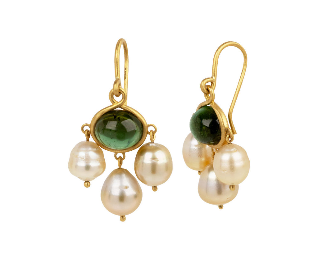 Green Tourmaline and Golden Pearl Unda Earrings