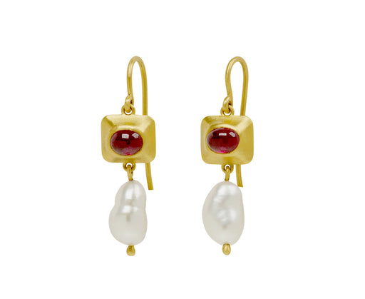 Ruby and Keshi Pearl Pinch Earrings