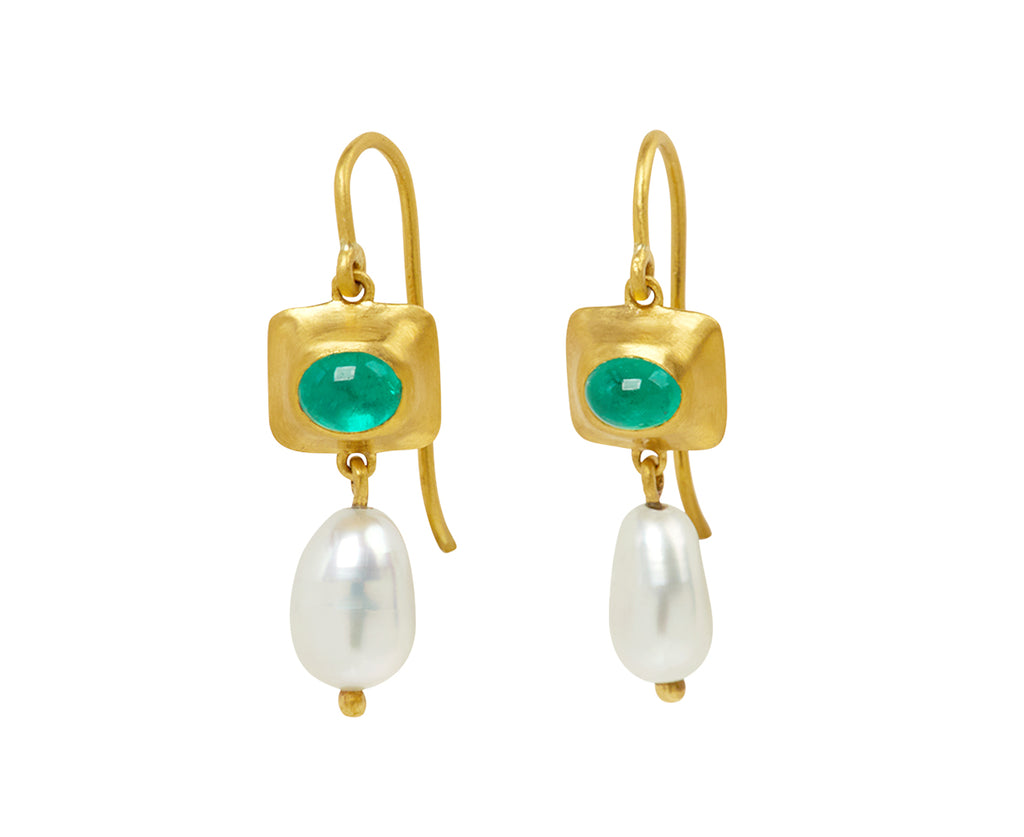 Emerald and Keshi Pearl Pinch Earrings
