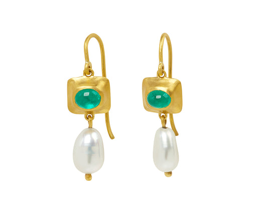 Emerald and Keshi Pearl Pinch Earrings