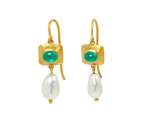 Emerald and Keshi Pearl Pinch Earrings