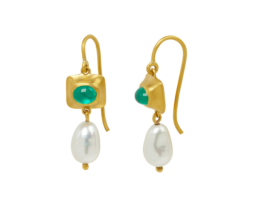 Emerald and Keshi Pearl Pinch Earrings