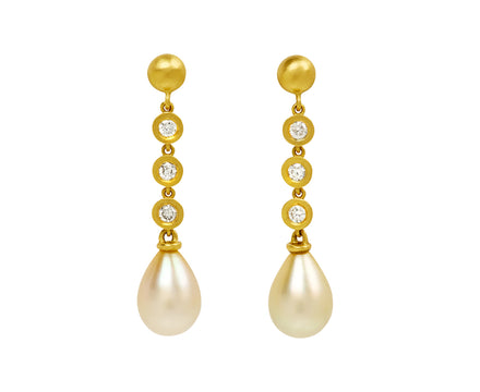 Three Diamond and South Sea Pearl Chime Earrings