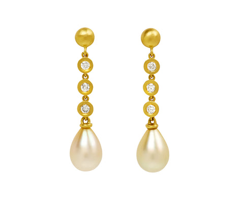 Three Diamond and South Sea Pearl Chime Earrings