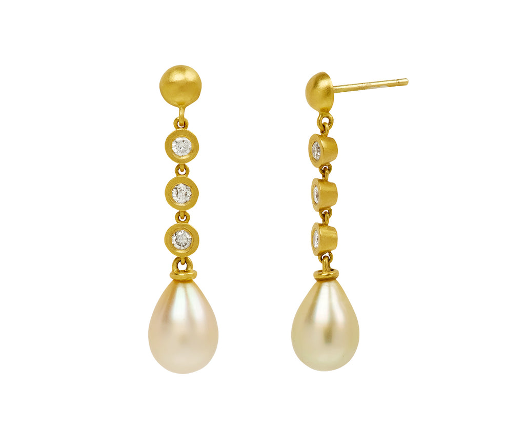 Three Diamond and South Sea Pearl Chime Earrings